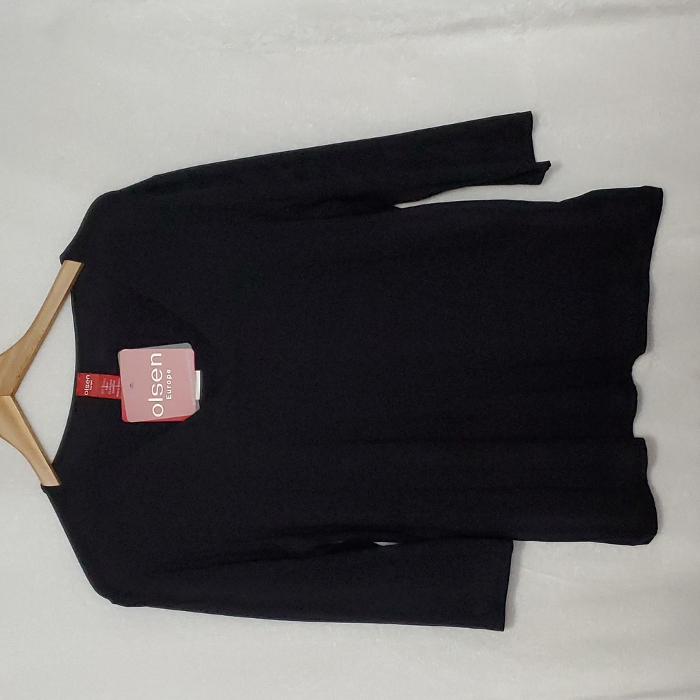NWT Olsen Europe Black Classic Strech 3/4 Sleeve V-Neck Top Size 42 EUR
